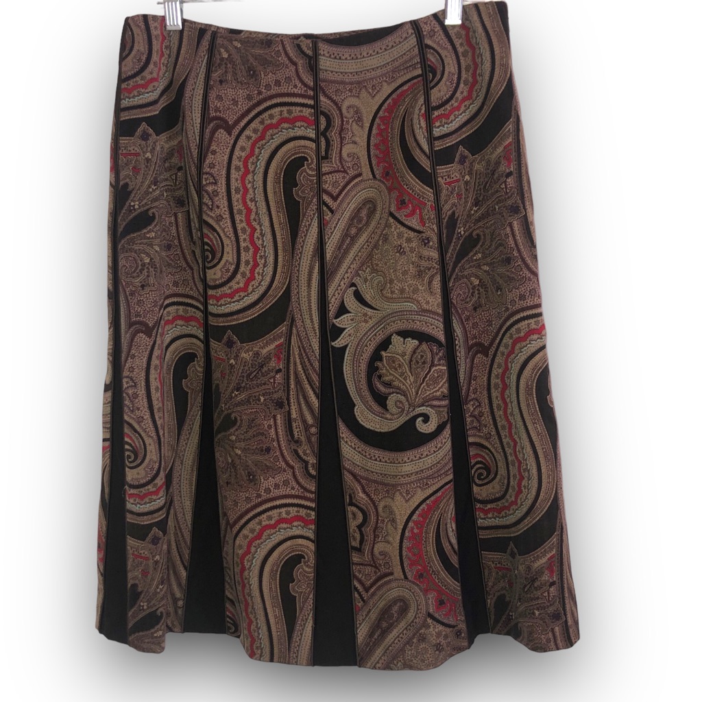 Etcetera Alameda A-Line 100% Wool Skirt Size 10 Paisley Brown Fully Lined